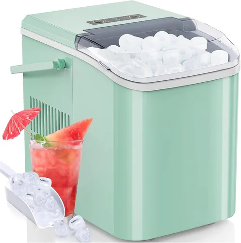 Miniatura 9 de DUMOS Máquina de hielo para encimera con asa, máquina de hielo portátil de 26 libras/24 horas, 9 cubos de hielo de bala listos en 6 minutos