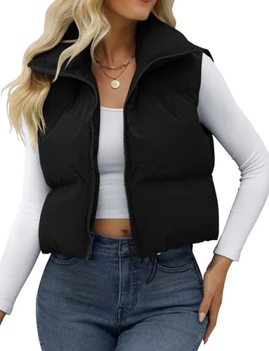 Miniatura 2 de JZC Women's Crop Puffer Vest Lightweight Sleeveless Jacket 2023 Fashion Winter Outerwear Padded Gilet