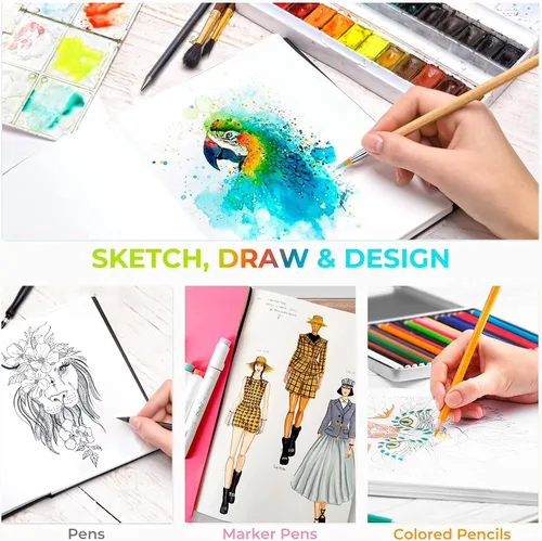 Miniatura 4 de Ohuhu Mix Media Pad - Cuaderno de bocetos de arte mixto de 10 x 7.4 pulgadas, papel pesado de 120 lb/200 g/m², 78 hojas/156 páginas, almohadilla