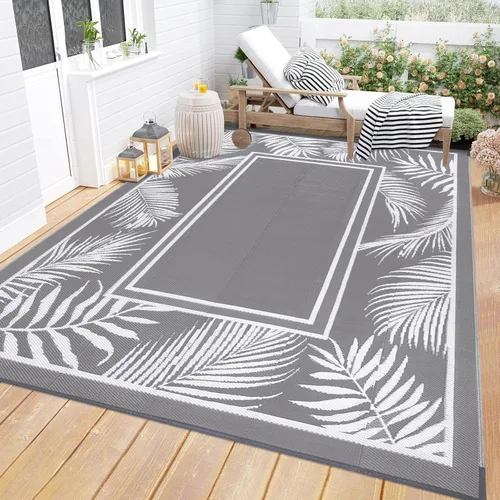 Bsmathom Alfombra impermeable para exterior de 6'x9' reversible de pajita de plástico estilo boho para patio, terraza, camping, alfombras, portátil