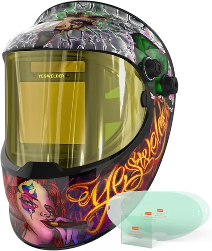 Miniatura 14 de YESWELDER - Casco de soldadura con oscurecimiento automático con vista lateral, vista panorámica de 180°, capucha de soldadura con energía solar