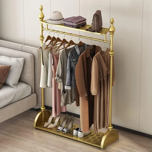 Miniatura 7 de Perchero de Ropa Dorado, Perchero de Ropa Industrial para Colgar Ropa con Estantes Dobles Independiente Multifuncional de Servicio Pesado Perchero