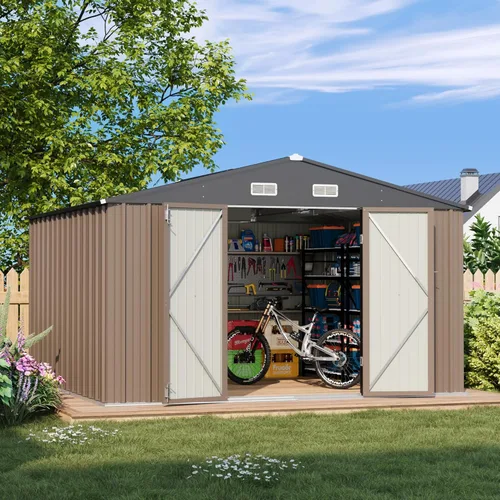 Miniatura 20 de Patiowell - Cobertizo de almacenamiento al aire libre de 3 x 3 pies, pequeño cobertizo de almacenamiento de herramientas de jardín con techo Gris