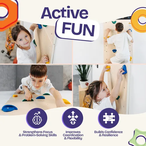 Miniatura 3 de ComfyBumpy Pared de escalada en roca para niños Juego de gimnasio para juegos de interior con pizarra de dibujo y 12 soportes antideslizantes