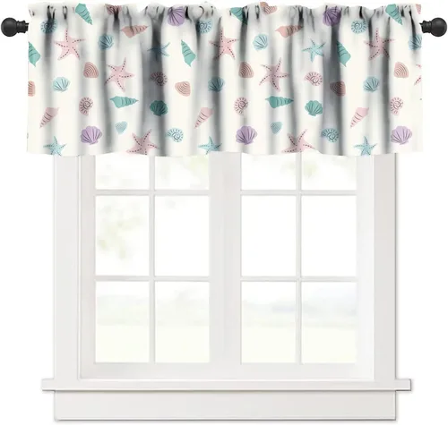 Miniatura 12 de JESTRONRY Cenefa de ventana con diseño de estrella de mar, diseño tropical de conchas marinas oceánicas, cenefa de cortina para decoración de cocina
