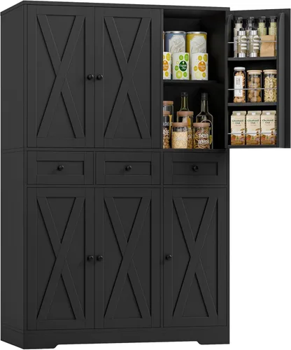 Miniatura 10 de HOSTACK Moderno armario de almacenamiento de despensa de cocina de granja, armario de despensa de cocina de 67 pulgadas de alto con puertas