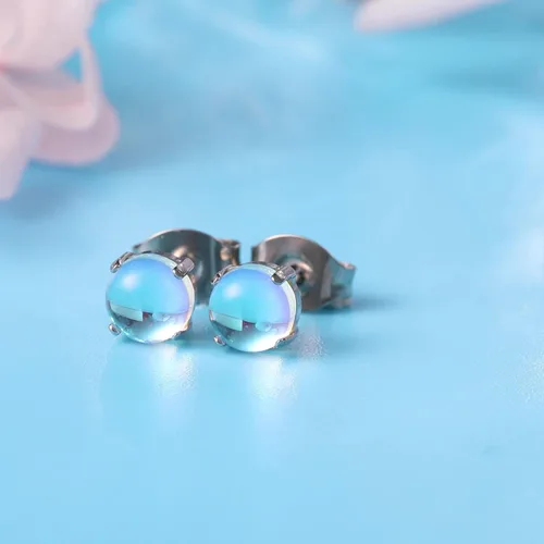 Miniatura 8 de Limerencia Aretes hipoalergénicos de titanio puro, ópalopiedra lunaojo de gatoturquesa azul, grado de implante, joyería delicada para orejas
