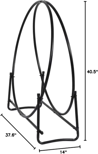 Miniatura 9 de COSTWAY Estante para leña de 41 pulgadas, soporte de madera de acero con recubrimiento en polvo con diseño de doble anillo, aro de leña