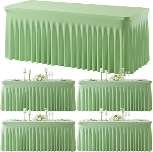 Miniatura 16 de Paquete de 2 manteles color azul bebé para mesas rectangulares de 6 pies, mantel ajustable de elastano, fundas de mesa elásticas de 6 pies, manteles