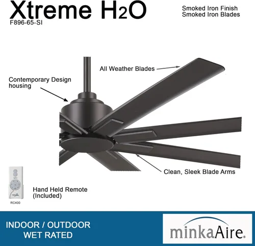 Miniatura 4 de Minka Aire Xtreme H2O - Ventilador de techo F896-65-SI de 65 pulgadas, hierro ahumado, reversible con control remoto