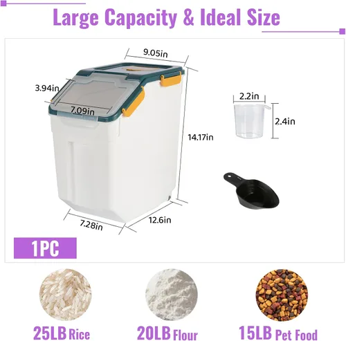 Miniatura 2 de Contenedor de arroz de 25 libras de harina a granel para almacenamiento de azúcar, contenedor de plástico para cereales secos con cuchara y taza