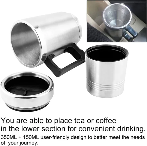 Miniatura 4 de Hervidor eléctrico para automóvil, 12 V, 60 W, 11.8 fl oz, 5.1 fl oz, acero inoxidable, hervidor eléctrico para automóvil, café, té, taza