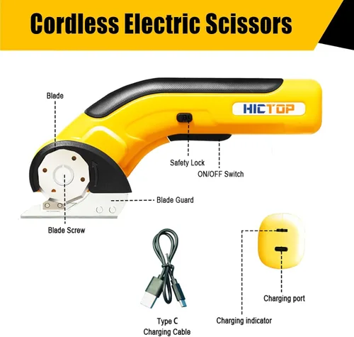 Miniatura 5 de HICTOP Tijeras Eléctricas Inalámbricas Cortador de Caja de Cartón Resistente con Bloqueo de Seguridad Tijeras Eléctricas Recargables de 4.2V