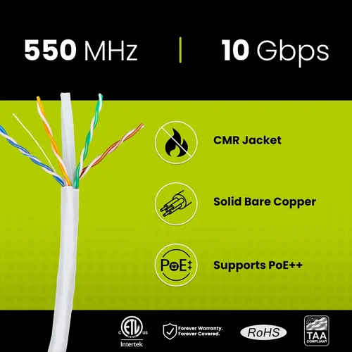 Miniatura 2 de trueCABLE Cat6 cable riser (CMR), 1000 pies, 4 pares de cobre puro sólido de 23 AWG, 550 MHz, certificación ETL, par trenzado sin blindaje (UTP)