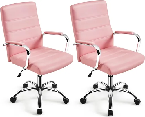 Miniatura 9 de Yaheetech Silla de oficina Exectuive de 2 piezas, altura ajustable, giratoria, de piel sintética, silla de escritorio para el hogar con brazos