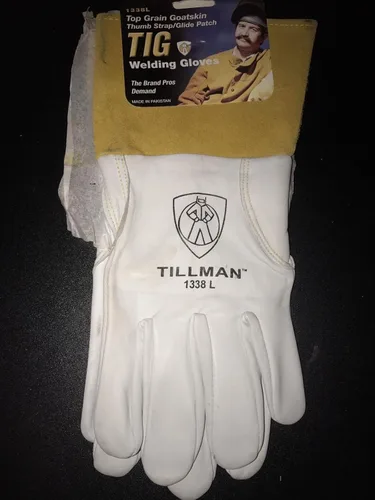 Tillman 1338 - Guante de soldadura TIG de piel de cabra de grano superior, con parche deslizante, talla grande, blanco