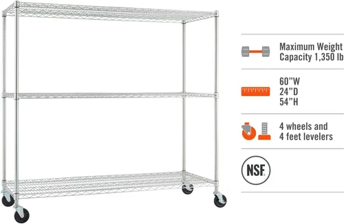 Miniatura 5 de Trinity Basics - Estantería de alambre ajustable de 3 niveles con ruedas para organización de cocina, almacenamiento de garaje, cuarto de EcoStorage