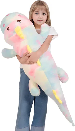 Miniatura 14 de Tianmihou Almohada corporal de dinosaurio gigante de 32 pulgadas, lindo animal de peluche largo de dinosaurio, juguete de peluche grande