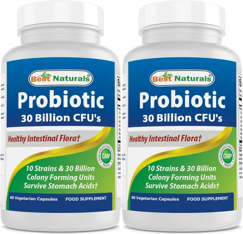 Best Naturals Probiótico 10 cepas y 30 mil millones de UFC flora intestinal, 60 cápsulas vegetales (60 unidades (paquete de 2))