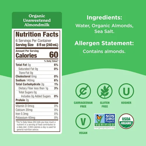 Miniatura 2 de Califia Farms - Leche orgánica de almendras sin azúcar, 48 onzas, sin lácteos, keto, vegana, a base de plantas, sin OMG, baja en calorías