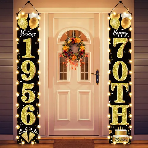 Miniatura 9 de Cartel de fiesta de cumpleaños número 18 con luces LED para hombres y mujeres - Carteles de puerta de cumpleaños número 18 en negro y dorado vintage