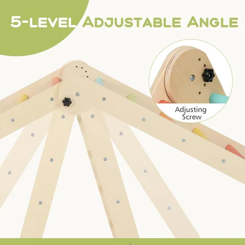 Miniatura 5 de Olakids Juego de triángulo Pikler 8 en 1 juguetes de escalada para niños pequeños Gimnasio de la jungla Montessori de madera plegable con torre