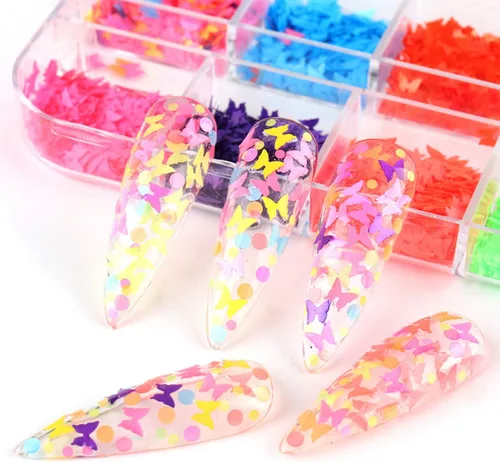 Miniatura 3 de Lentejuelas de uñas de mariposa 3D de 12 colores, mariposas luminosas, diseño de arte de uñas, mariposas holográficas con forma de copos