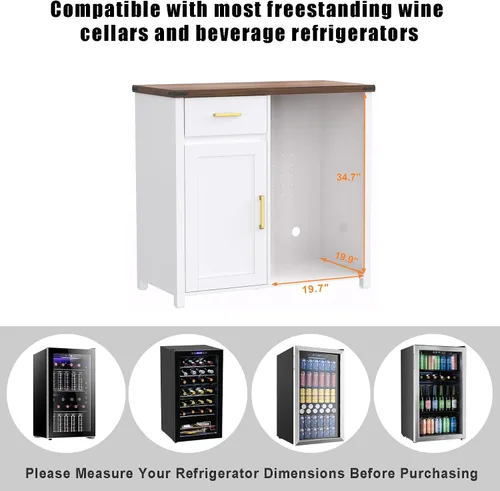 Miniatura 2 de GDLF Barra de café con espacio para mini nevera, soporte de gabinete para mini nevera, gabinete para licores y vinos para dormitorio, cocina u Blanco