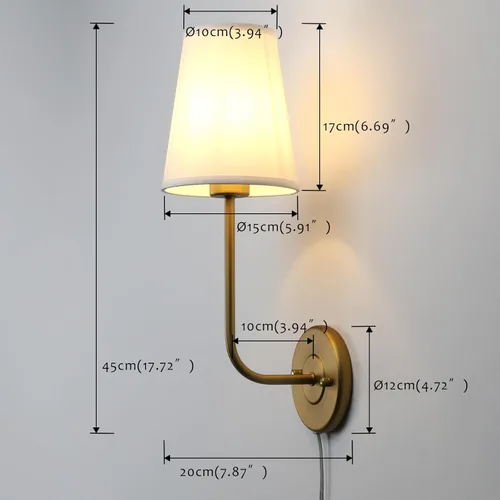 Miniatura 5 de Pathson Set of 2 Plug in Wall Sconces, Rustic Wall Lighting Fixtures with On/Off Switch and Pure White Fabric Lampshade, Antique Brass Wall Lamps