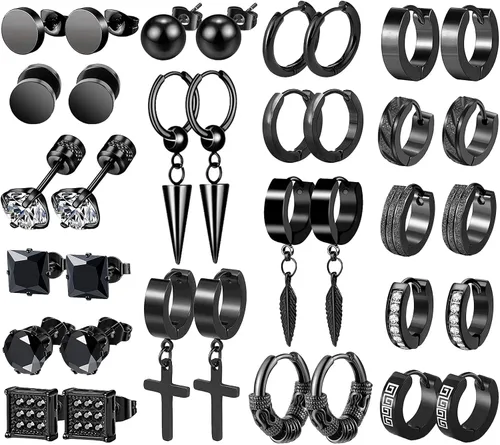 Aretes para hombre 18 pares de aretes quirúrgicos de acero inoxidable para hombres y mujeres aretes de circonita cúbica aretes de aro colgantes de