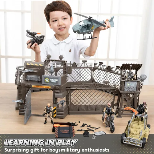 Miniatura 6 de JOYIN Juego de juguetes militares, juguetes militares para niños, incluyendo helicóptero con luz realista, sonido y mango, camiones Bruder, barco