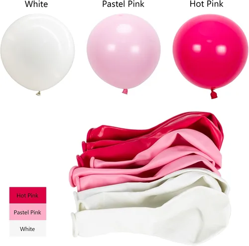 Miniatura 4 de Kit de arco de globos rosados, 150 globos de confeti rosa intenso y blanco para feliz cumpleaños, San Valentín, madre, niña, baby shower, decoración