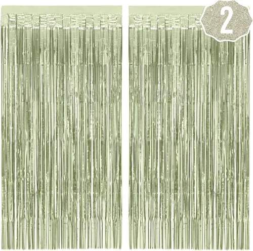 xo, Fetti Cortinas de papel de aluminio verde salvia para decoración de fiesta, juego de 2 | Suministros para despedida de soltera, bonita cabina de