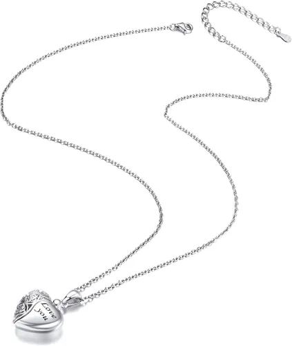 Miniatura 7 de SILVERCUTE Personalized & Engraved Locket Necklace with 18" Chain -Angel Wings Locket, Custom Heart Locket Pendant That Holds Picture, Sterling