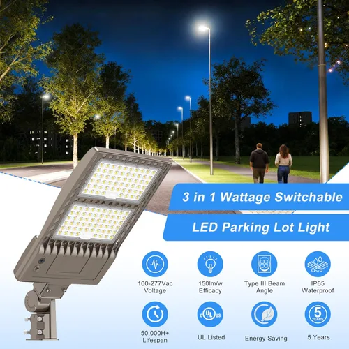 Miniatura 2 de Paquete de 2 luces LED de estacionamiento de 320 W, 48,000 lm, listado por UL, 320 W, 256 W, 192 W, ajustable, caja de zapatos, luz de poste