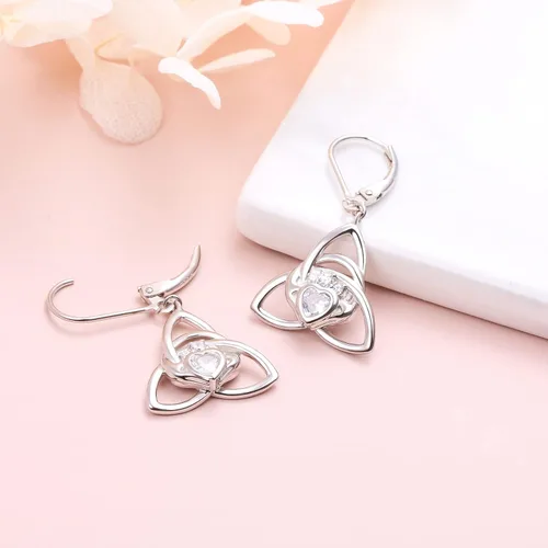 Miniatura 2 de Aretes de plata de ley S925 con nudo celta para mujer, aretes de gancho colgantes irlandeses de buena suerte