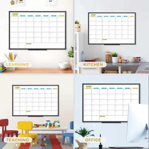 Miniatura 4 de JILoffice Calendario de Pizarra Blanca de Borrado en Seco - Calendario de Pizarra Blanca Magnética Mensual 36 X 24 Pulgadas, Paquete de 2, Marco