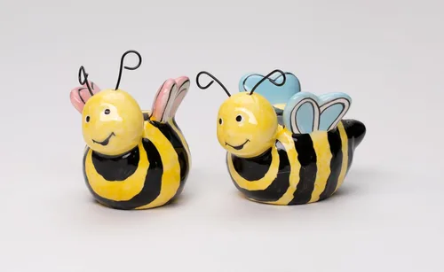 Miniatura 6 de 21028 Juego de saleros y pimenteros de cerámica fina Sweet Lovers Bumblebee Bee Couple de 3 pulgadas de largo