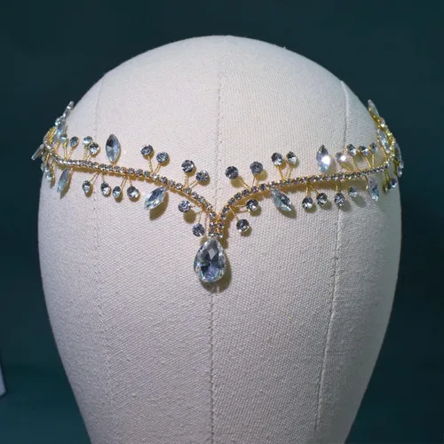 Miniatura 4 de Diadema de boda para novia, diadema nupcial con diamantes de imitación, accesorios para el cabello para novias y damas de honor (dorado)