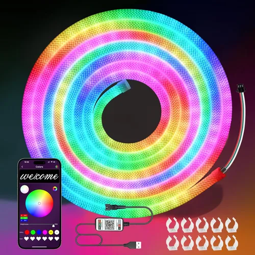 Miniatura 10 de Cuerda de luces LED, tira de luces LED de neón de 9.84 pies con luminosa de 360 grados, 5 V USB flexible IP67, impermeable, sincronización