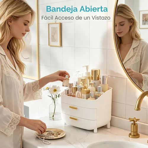 Miniatura 3 de Vtopmart - Organizador de maquillaje y cuidado de la piel de 3 niveles con cajones para tocador y encimera de baño, gran caja de almacenamiento