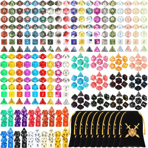 Miniatura 10 de 105 piezas, conjuntos de dados a granel, dados poliédricos con bolsa con cordón, juego de mesa de rol múltiple D4 D6 D8 D10 D% D12 D20