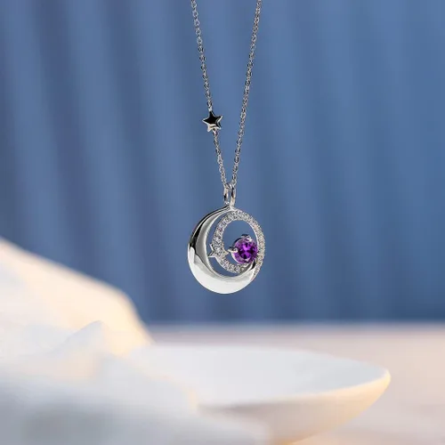 Miniatura 3 de FANCIME Collares de piedra natal de plata de ley 925 con colgante de luna y estrella, joyería fina, regalos de cumpleaños y Navidad para niñas