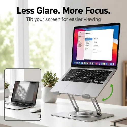 Miniatura 7 de Uncaged Ergonomics Soporte giratorio para computadora portátil, soporte ajustable para iPad para escritorio con rotación de 360°, soporte portátil