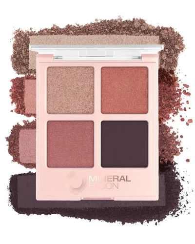 Mineral Fusion Paleta de sombras de ojos – Cuatro tonos de polvo prensado en acabado mate, purpurina y brillo – Maquillaje de ojos vegano natural y