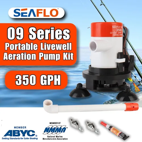 Miniatura 3 de SEAFLO Kit de bomba de aireación Livewell portátil serie 09 – 12 V, 350 GPH, sumergible, cabezal rociador ajustable, funcionamiento silencioso