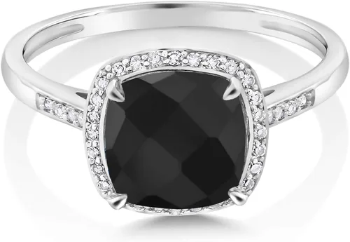 Miniatura 2 de Gem Stone King Anillo de compromiso de oro blanco de 10 quilates con ónix negro para mujer 211 quilates con corte de tablero de ajedrez piedra natal