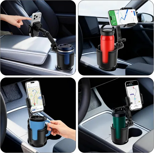 Miniatura 7 de Soporte de teléfono para automóvil, expansor de portavasos 2 en 1 con soporte para teléfono, soporte universal ajustable para teléfono, brazo largo