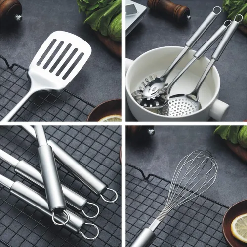 Miniatura 6 de Berglander Juego de utensilios de cocina de acero inoxidable de 13 piezas con soporte, incluye cuchara de cocina, espátula, batidor, pinza de B. 13