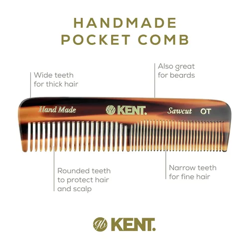 Miniatura 4 de Kent Set de regalo NU19 con peine OT de dientes finos/dientes anchos para cabello, bigote y barba para hombres, mujeres y niños. Juego de viaje